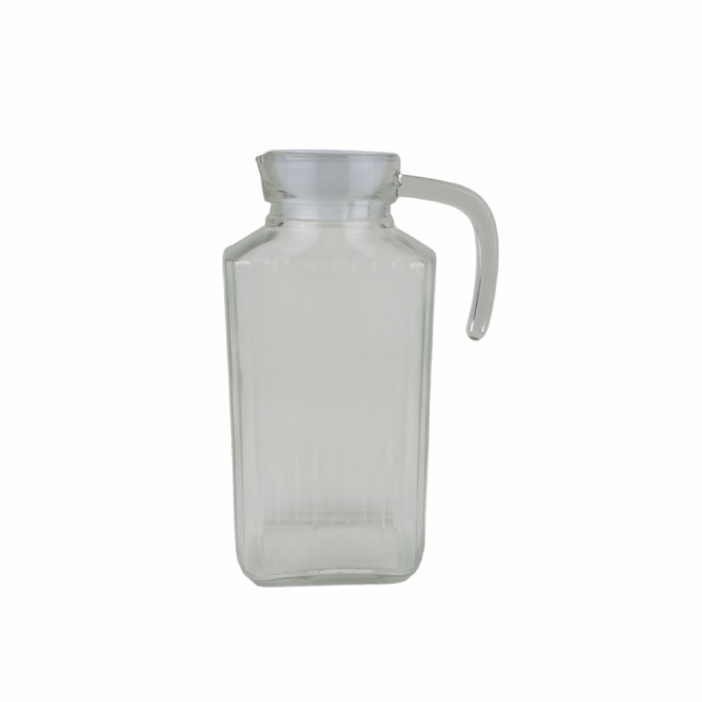 Amici Clear Glass Rectangular Ribbed Pitcher with White Lid 10 inch Water Carafe